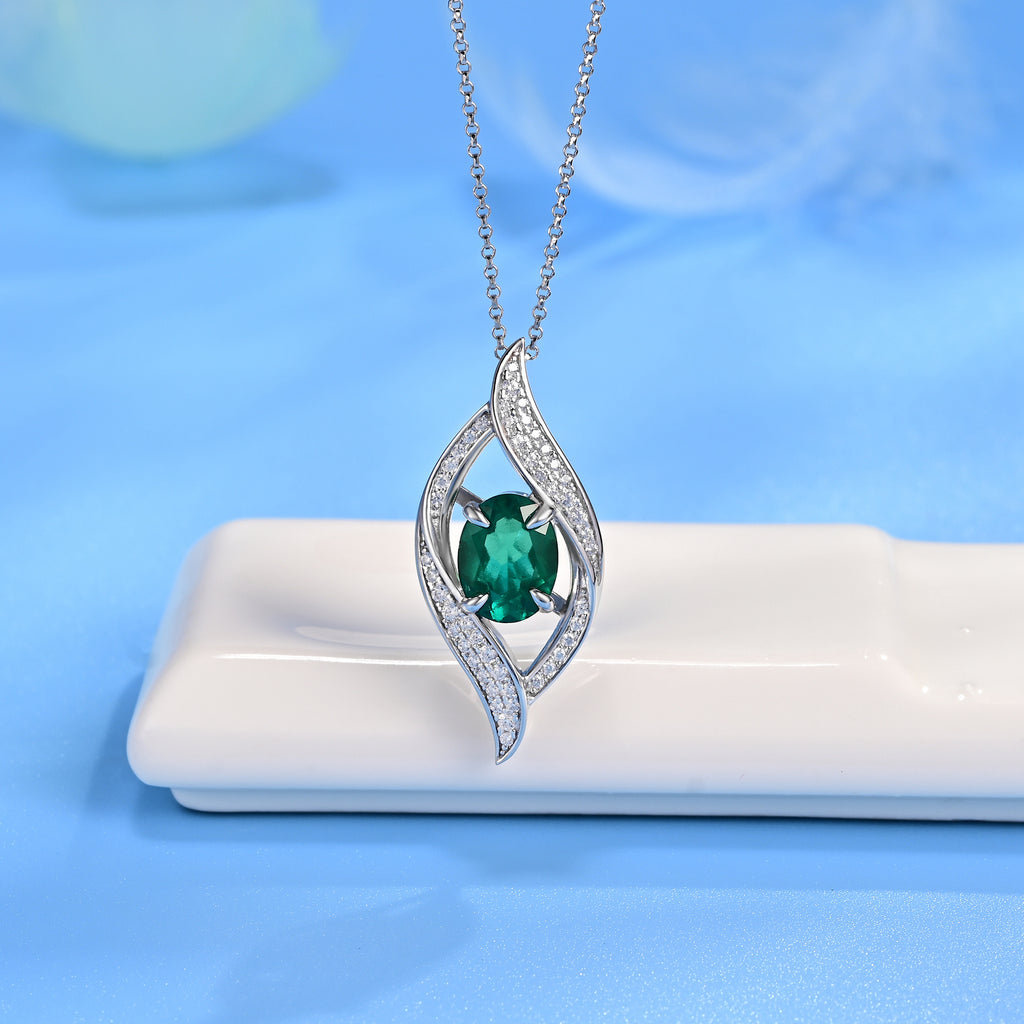 S925 Sterling Silber Halskette mit Lab-Emerald