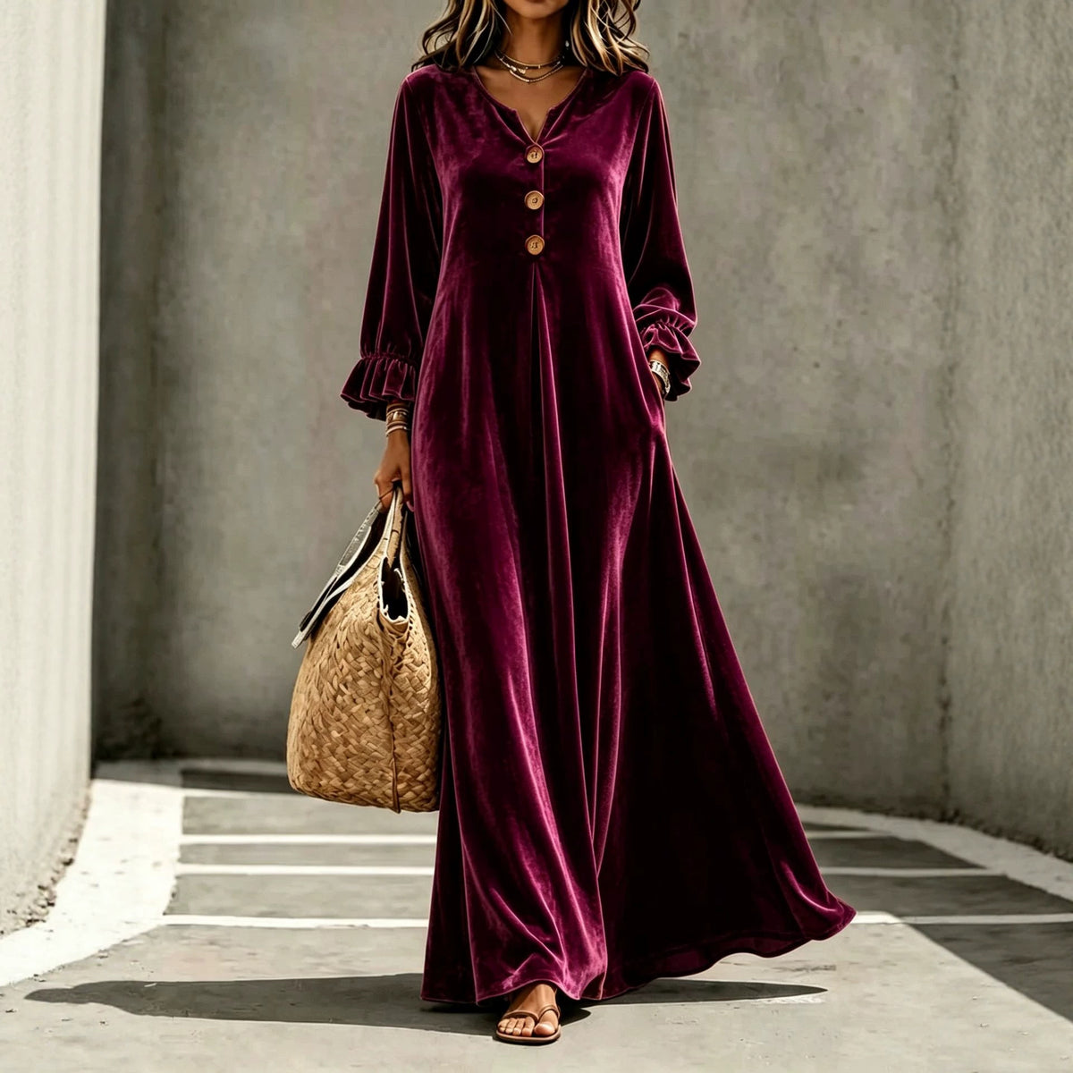 Samt-V-Ausschnitt-Kleid – Bild 6 | LuxeStyle