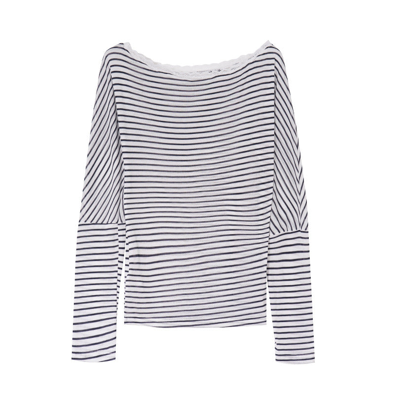 Lyocell Off-Shoulder Langarmshirt gestreift