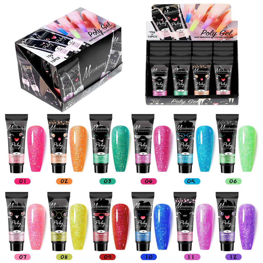 12 Farben Pailletten Nagelverlängerungs-Set