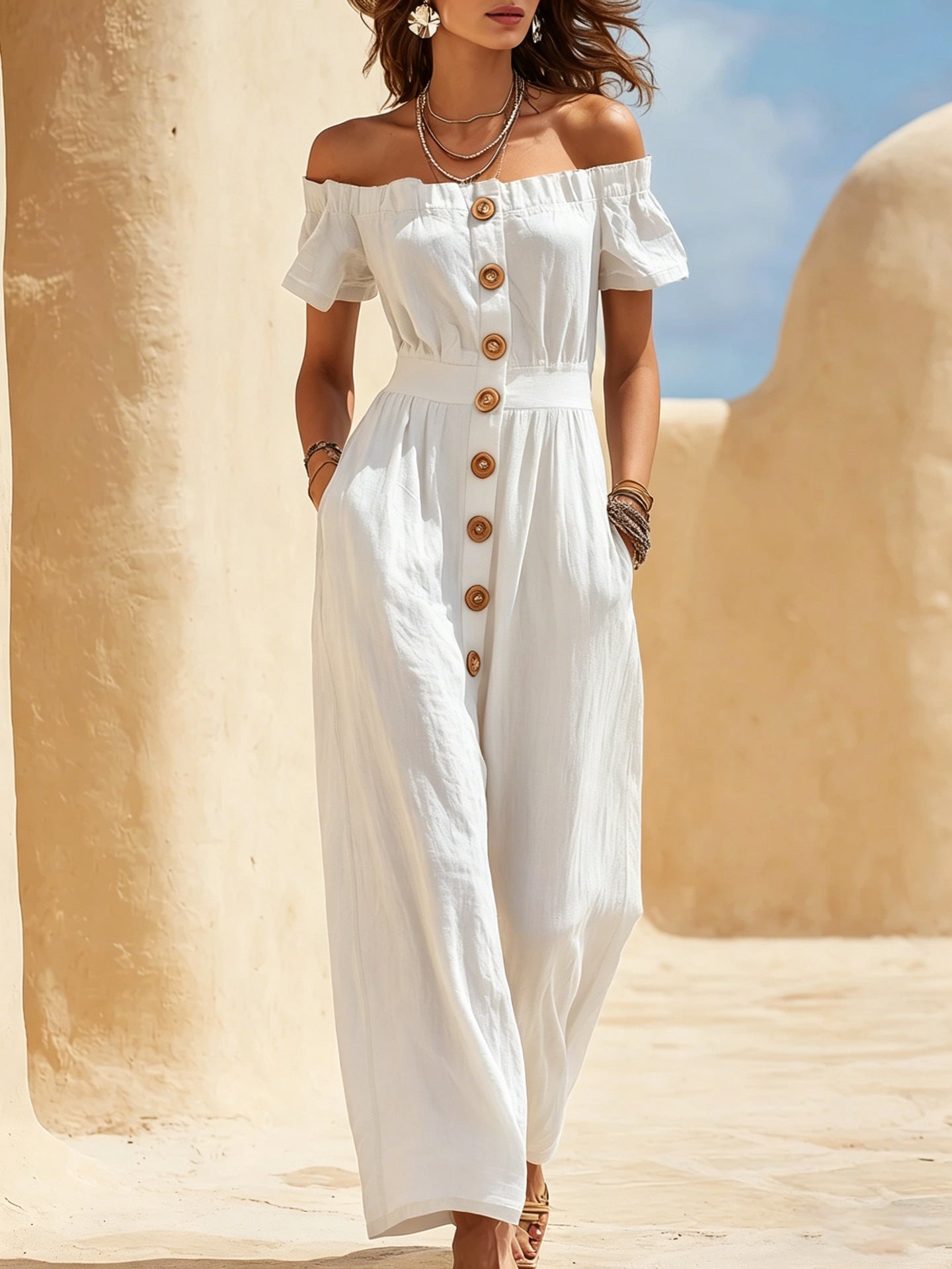 Kurzarm-Jumpsuit mit weitem Bein