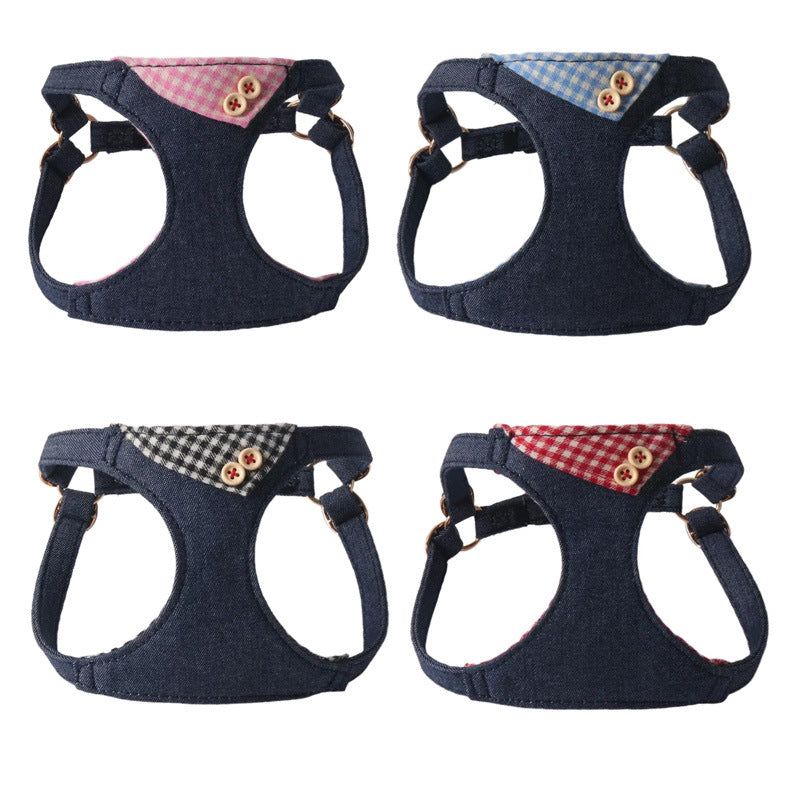 Dunkelblau Patchwork Plaid Tierharnisch Set