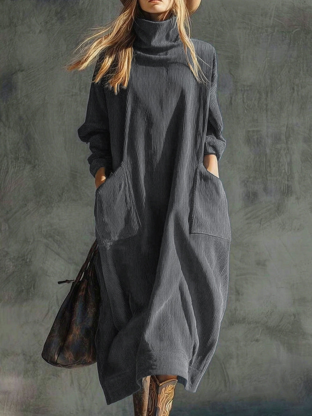 Kord-Kleid mit A-Linie und Taschen – Bild 7 | LuxeStyle