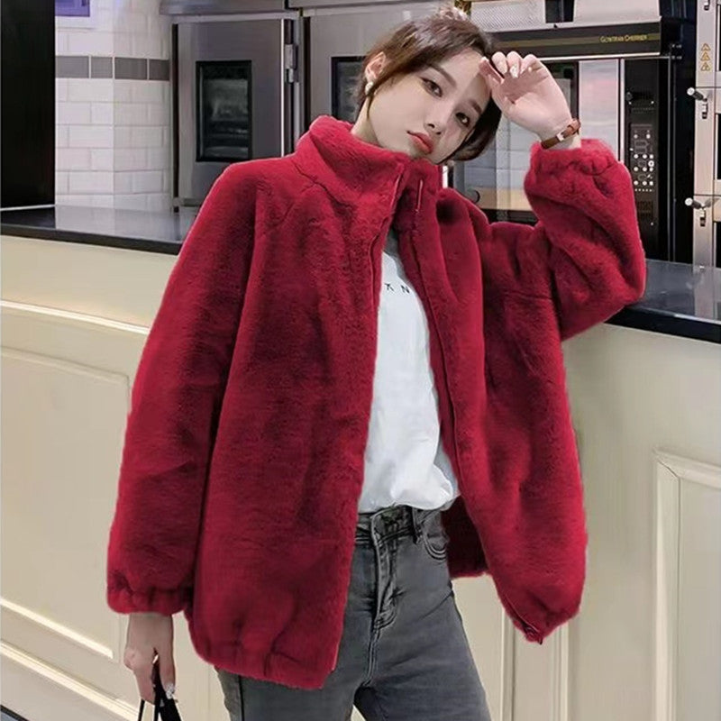 Doppelseitiger Fleece-Rollkragenmantel