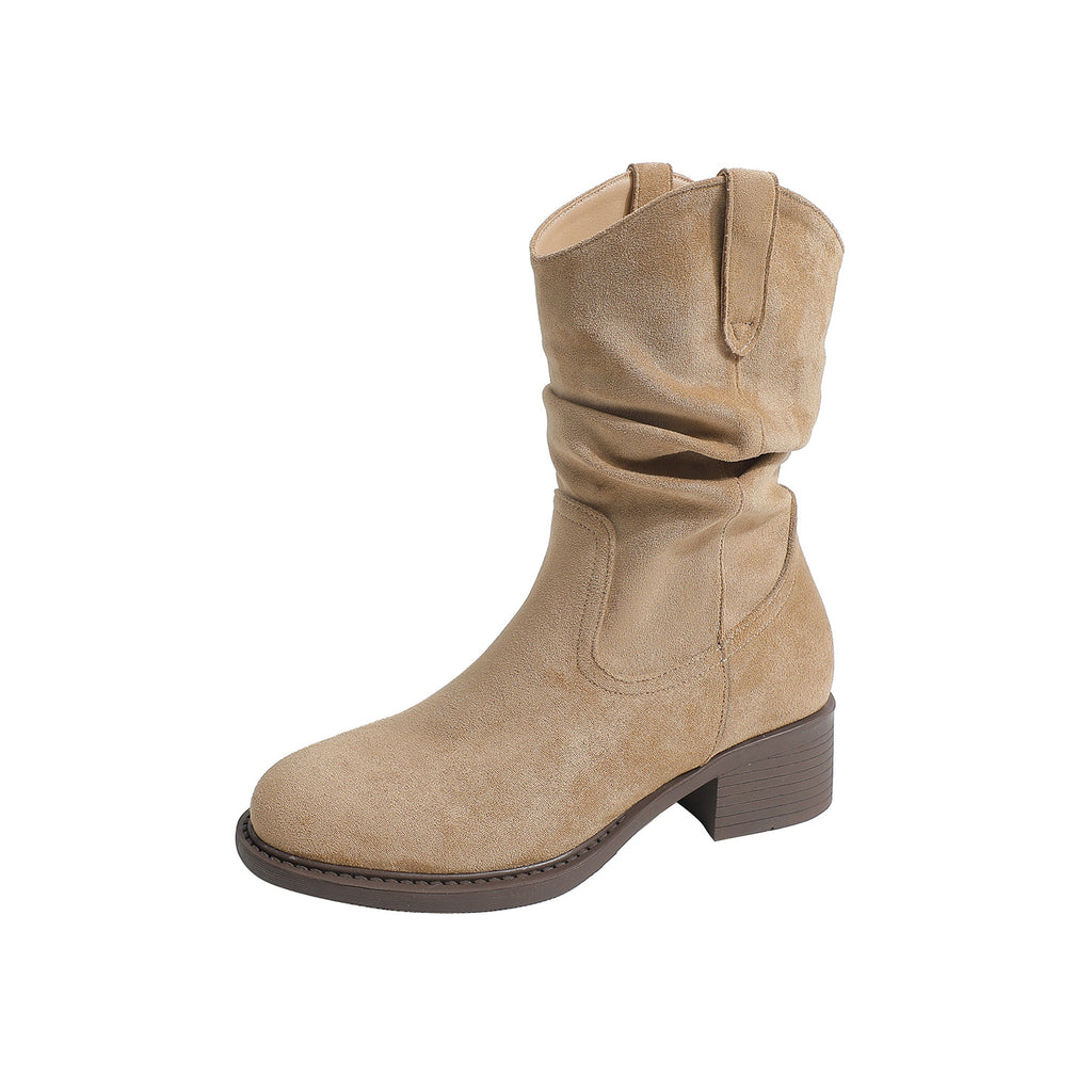 Chunky Boots aus Wildleder mit Blockabsatz