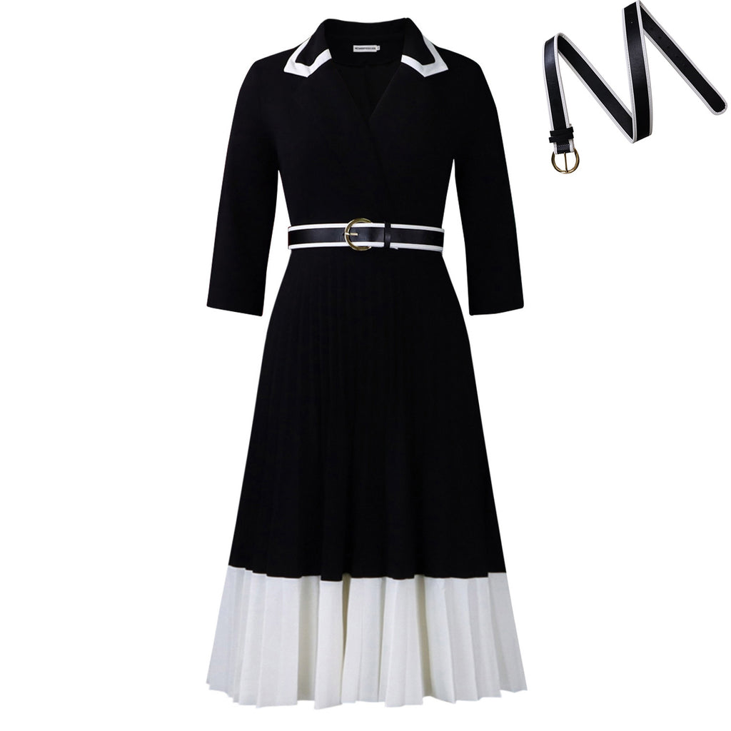 Color-Block Plisseekleid mit langen Ärmeln – Bild 6 | LuxeStyle