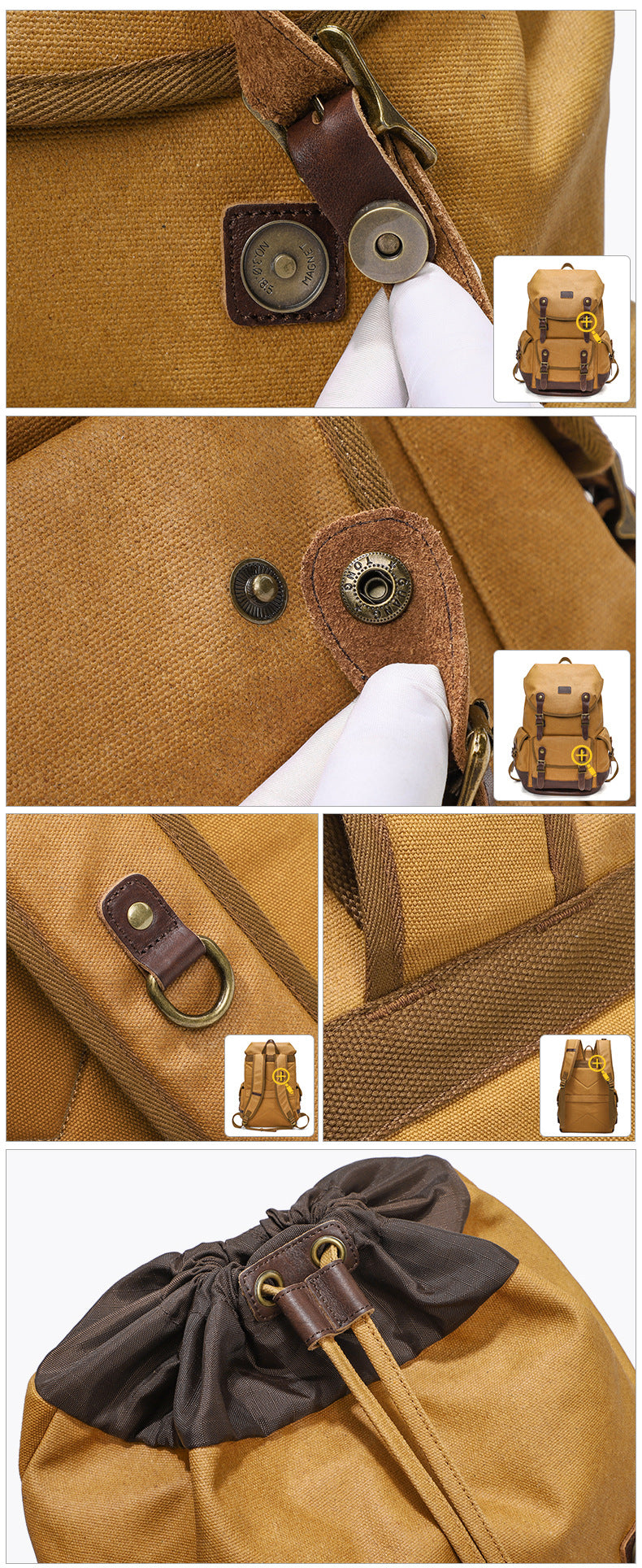 Vintage Canvas Rucksack – wasserdicht, 20-35L