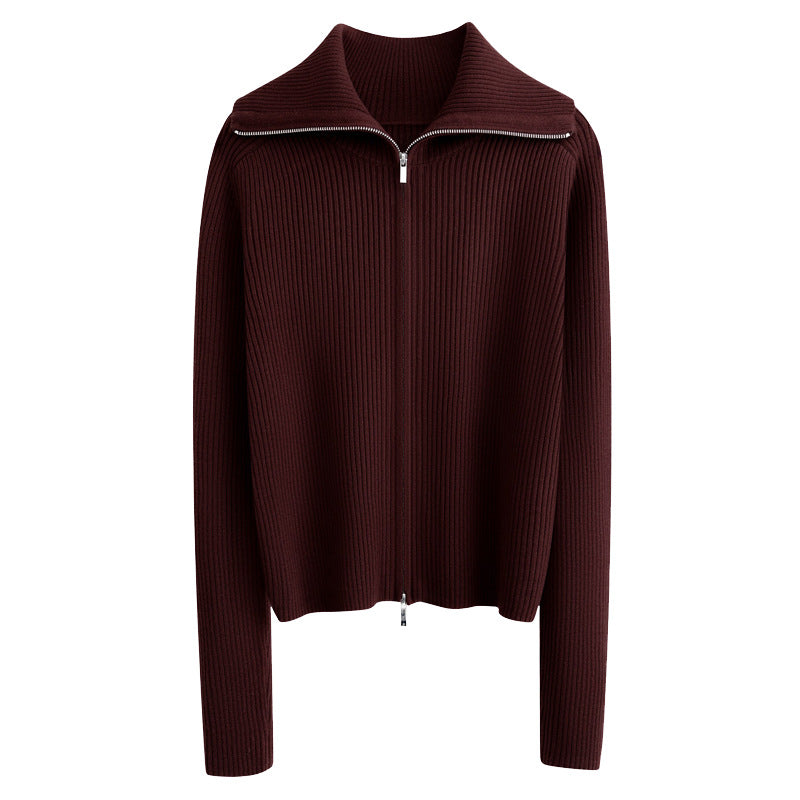 Woll-Cardigan mit Revers und Doppelreissverschluss