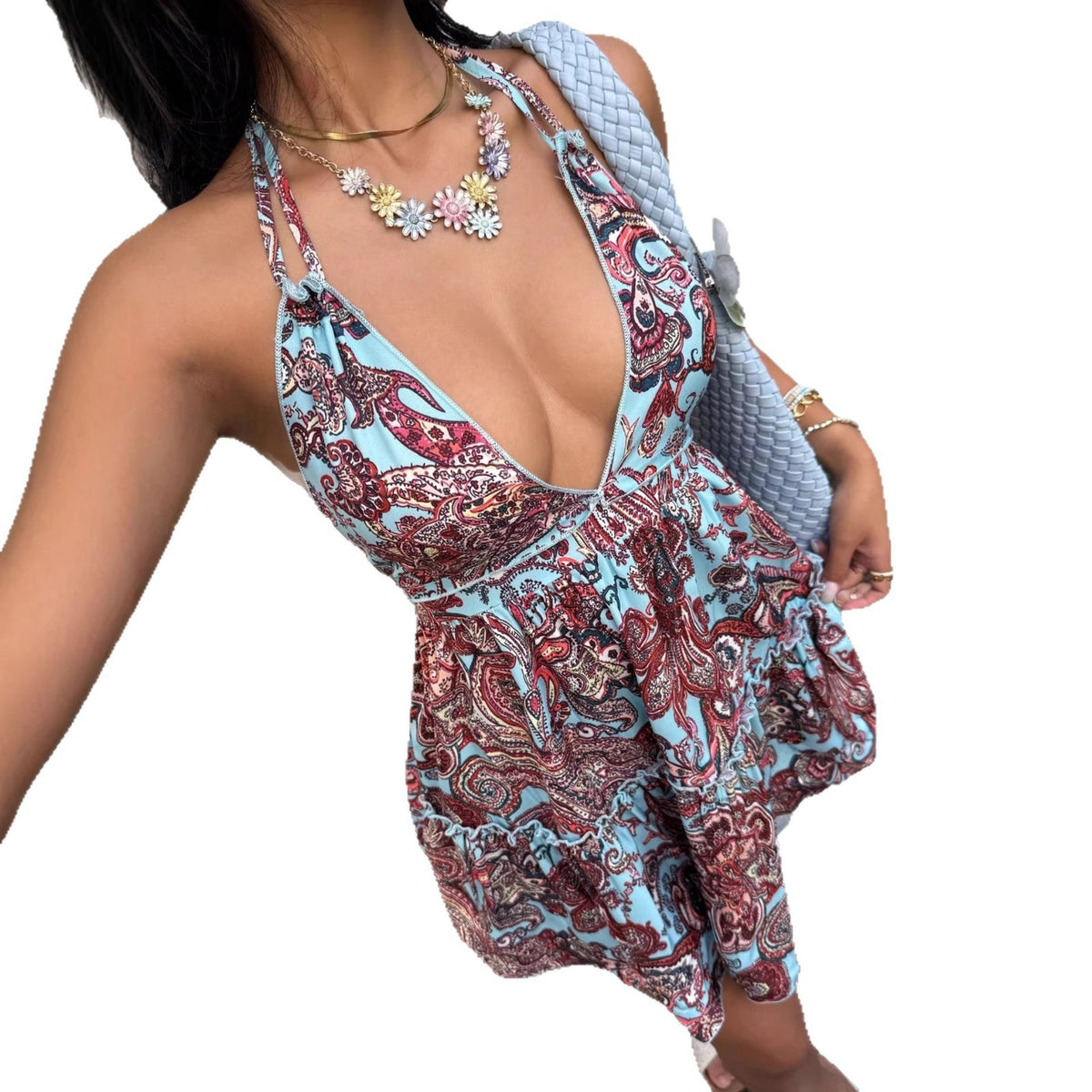 Damen Blumen-Print Neckholder-Kleid | LuxeStyle