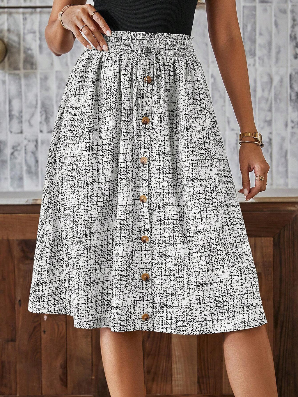 Midi-Rock mit Print und Knopfleiste