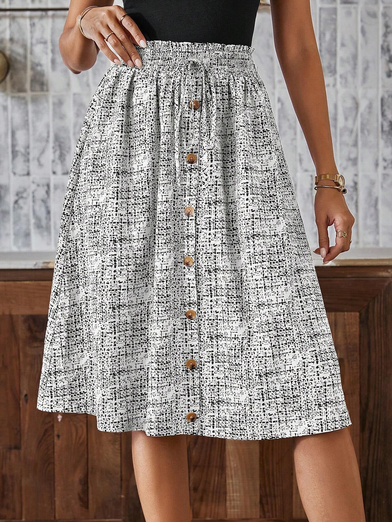 Midi-Rock mit Print und Knopfleiste