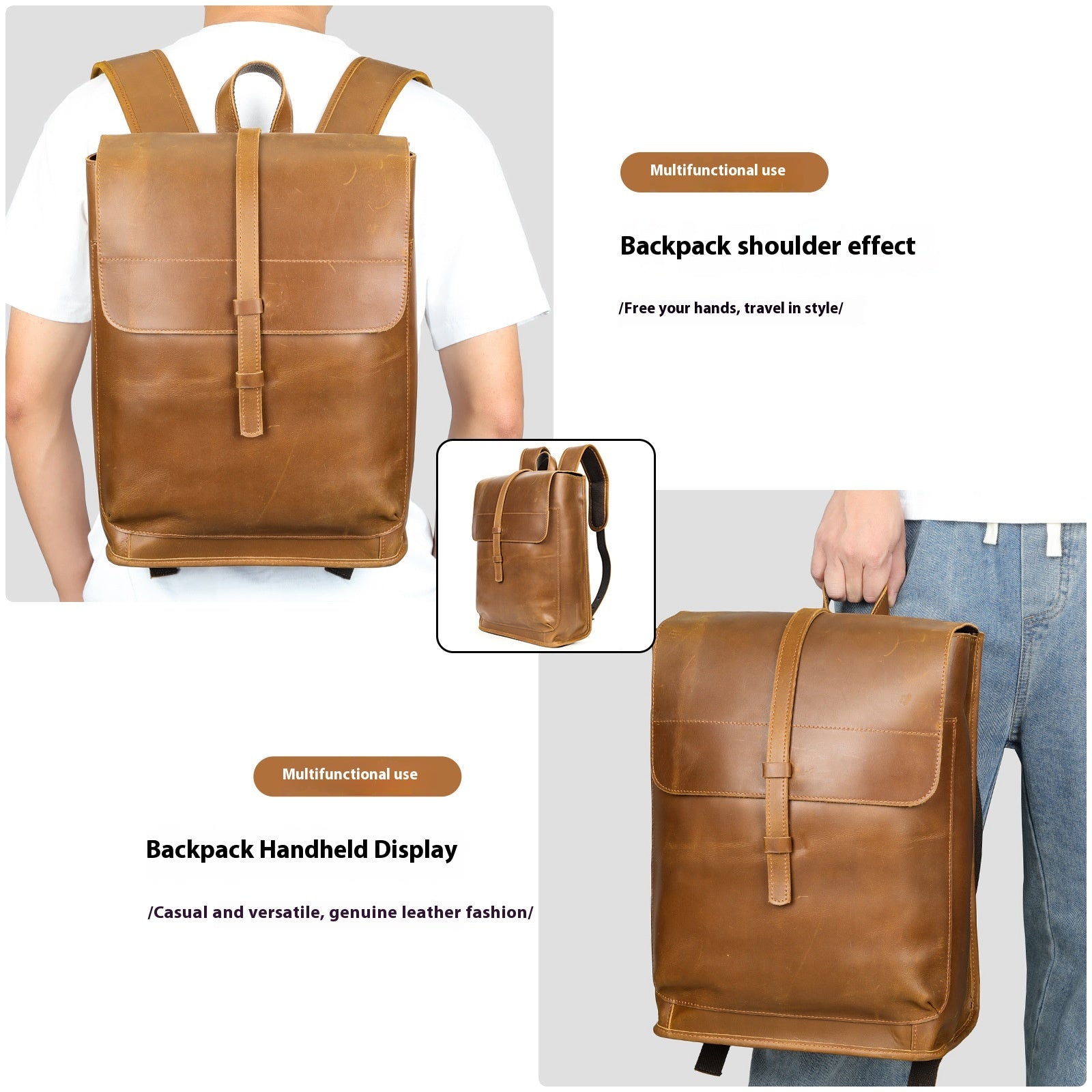Leder-Reise-Laptop-Rucksack