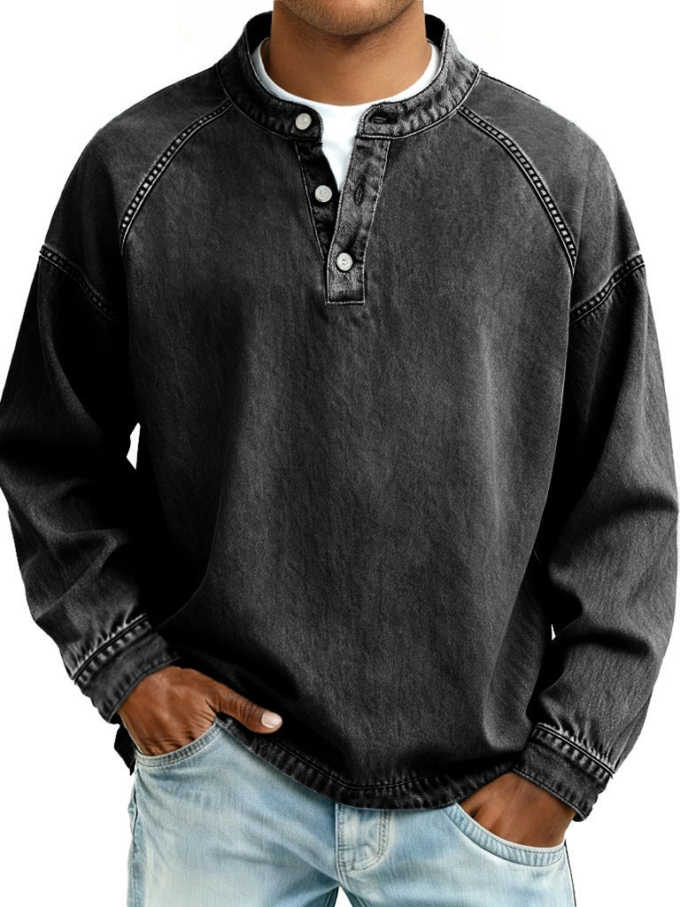 Herren-Langarm-Shirt Uni-Farben Casual-Shirt Vintage