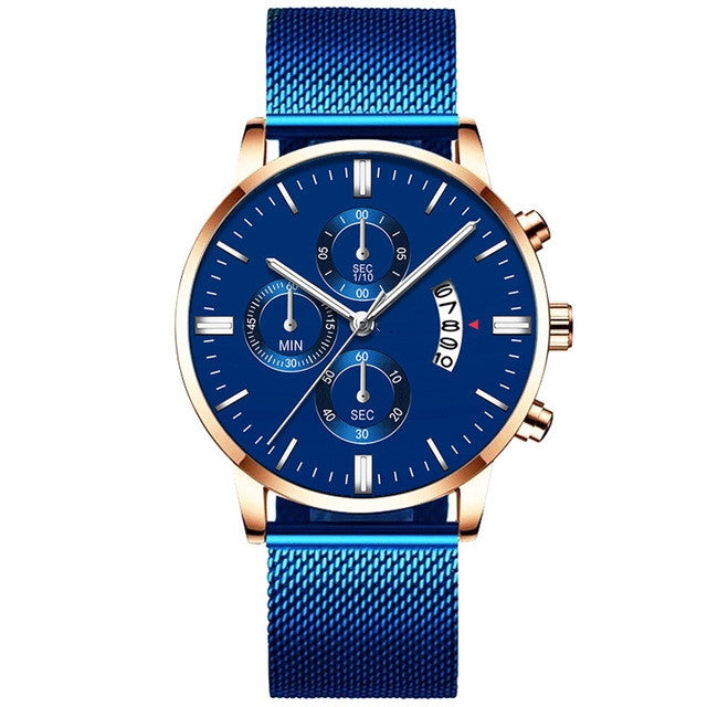 Herren Business Quarzuhr mit Edelstahl-Armband