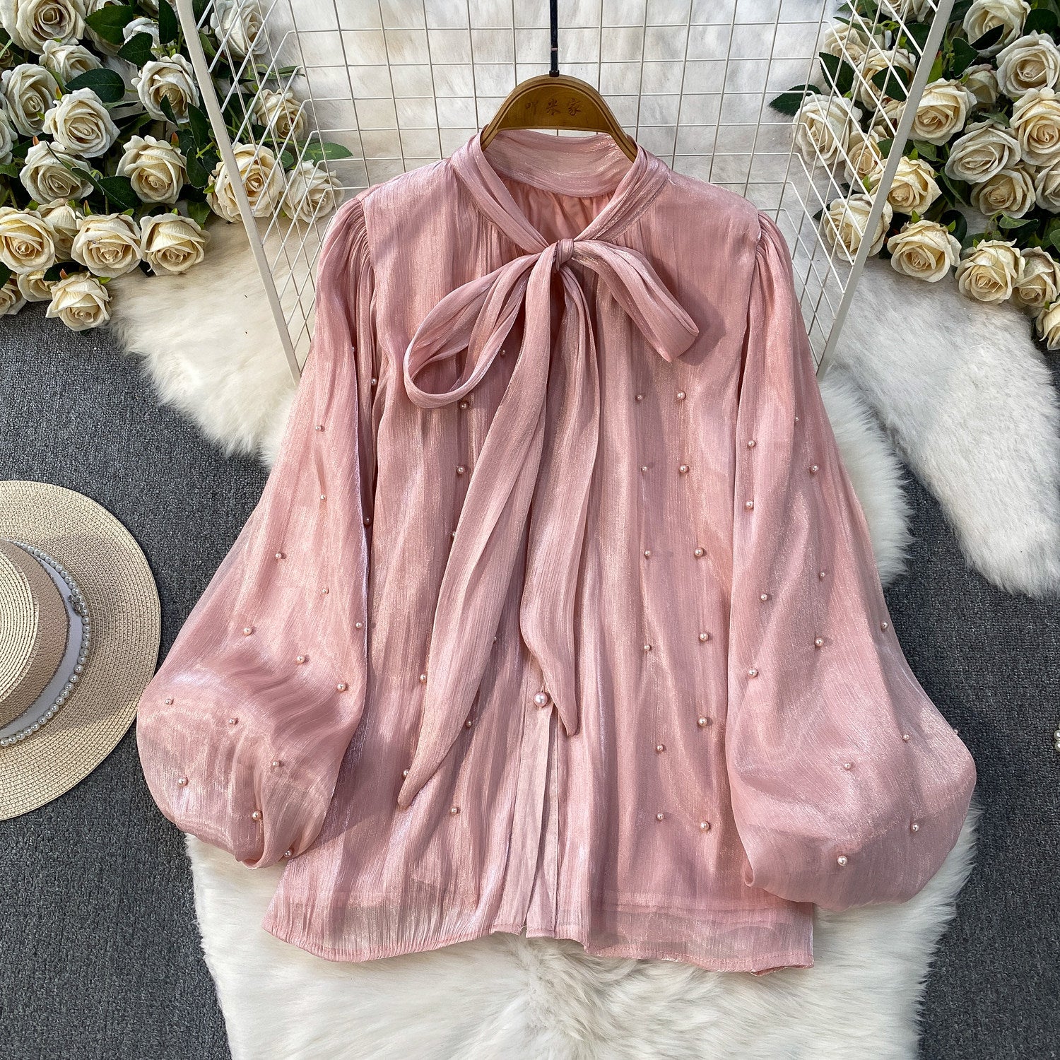Damen Bluse mit Puffärmeln und Schleife