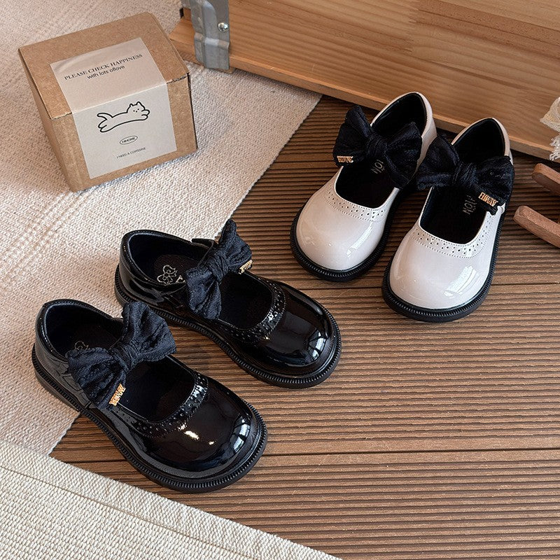 Schicke Leder Mary Jane-Schuhe mit schwarzer Schleife für Mädchen