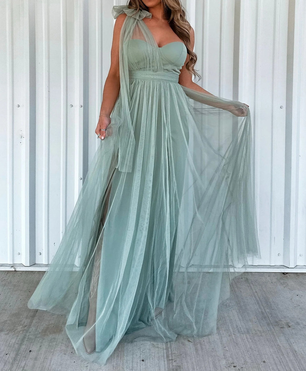 Elegantes Mesh-Panel Maxikleid mit Rückenausschnitt