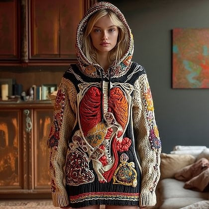 Retro-Hoodie mit 3D-Muster