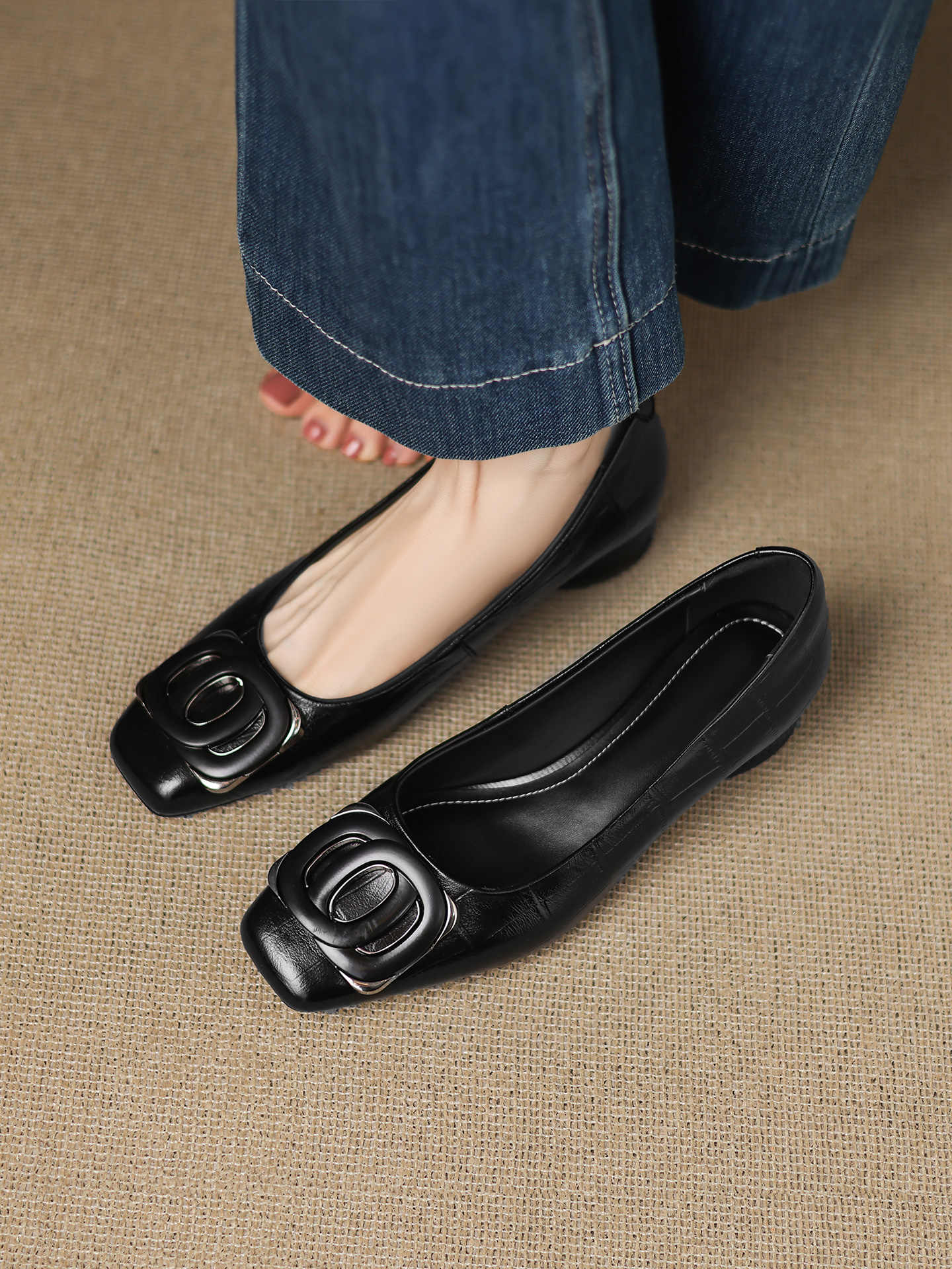 Echtleder-Pumps mit klobigem Absatz