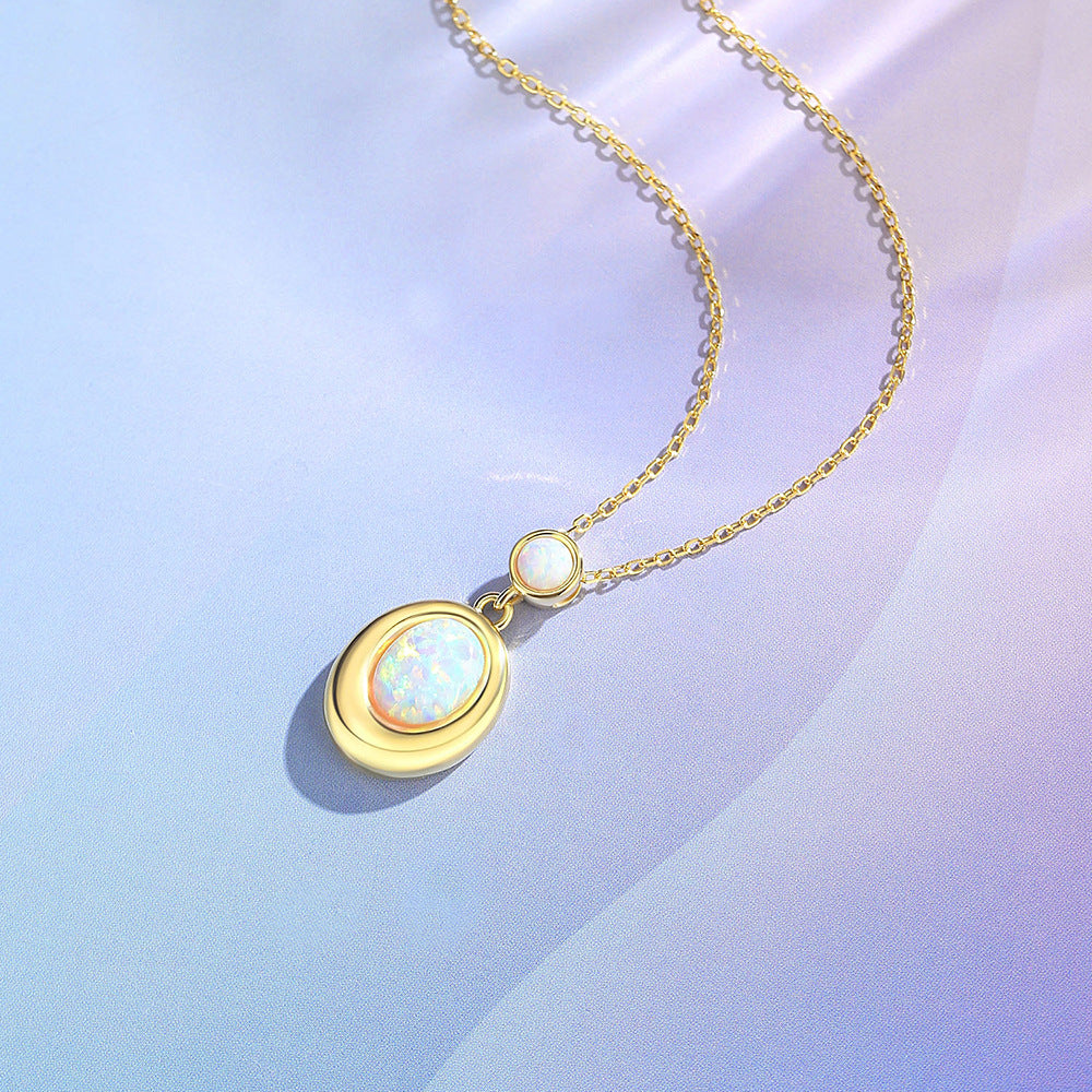 Opal-Halskette aus 925er Silber, oval, blau-weiss – Bild 5 | LuxeStyle