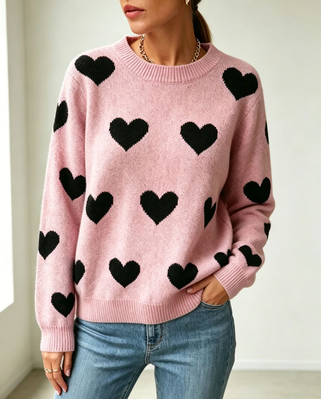 Vielseitiger Langarm-Strickpullover mit Rippenmuster