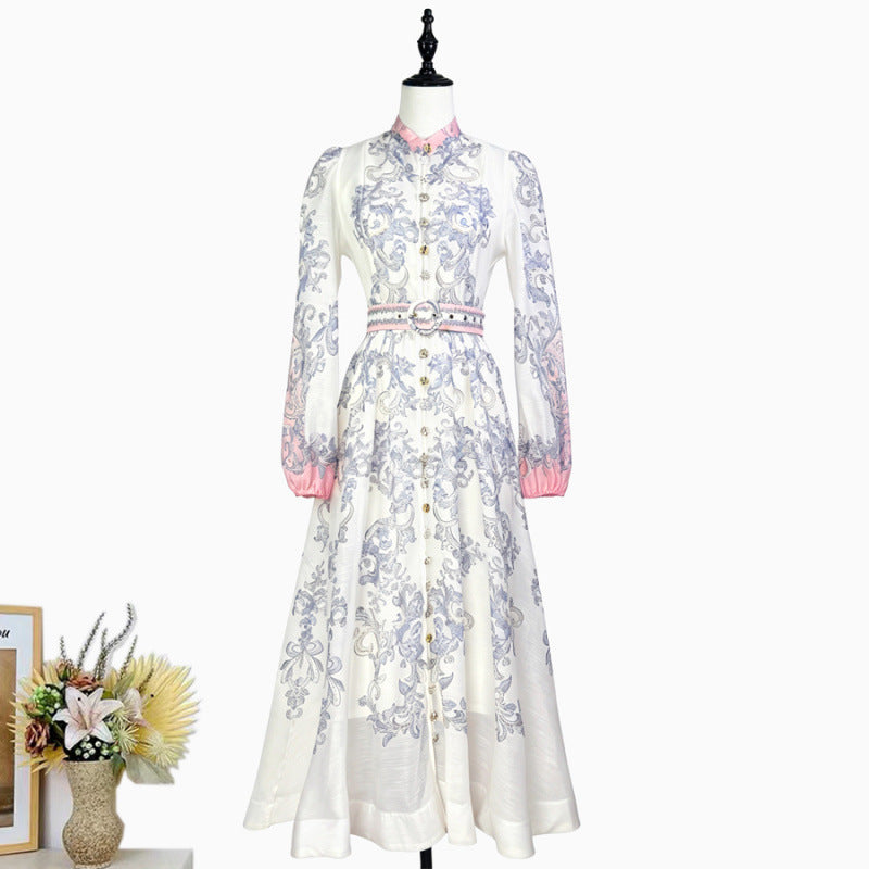Midi-Kleid mit Stehkragen und Puffärmeln – Bild 14 | LuxeStyle