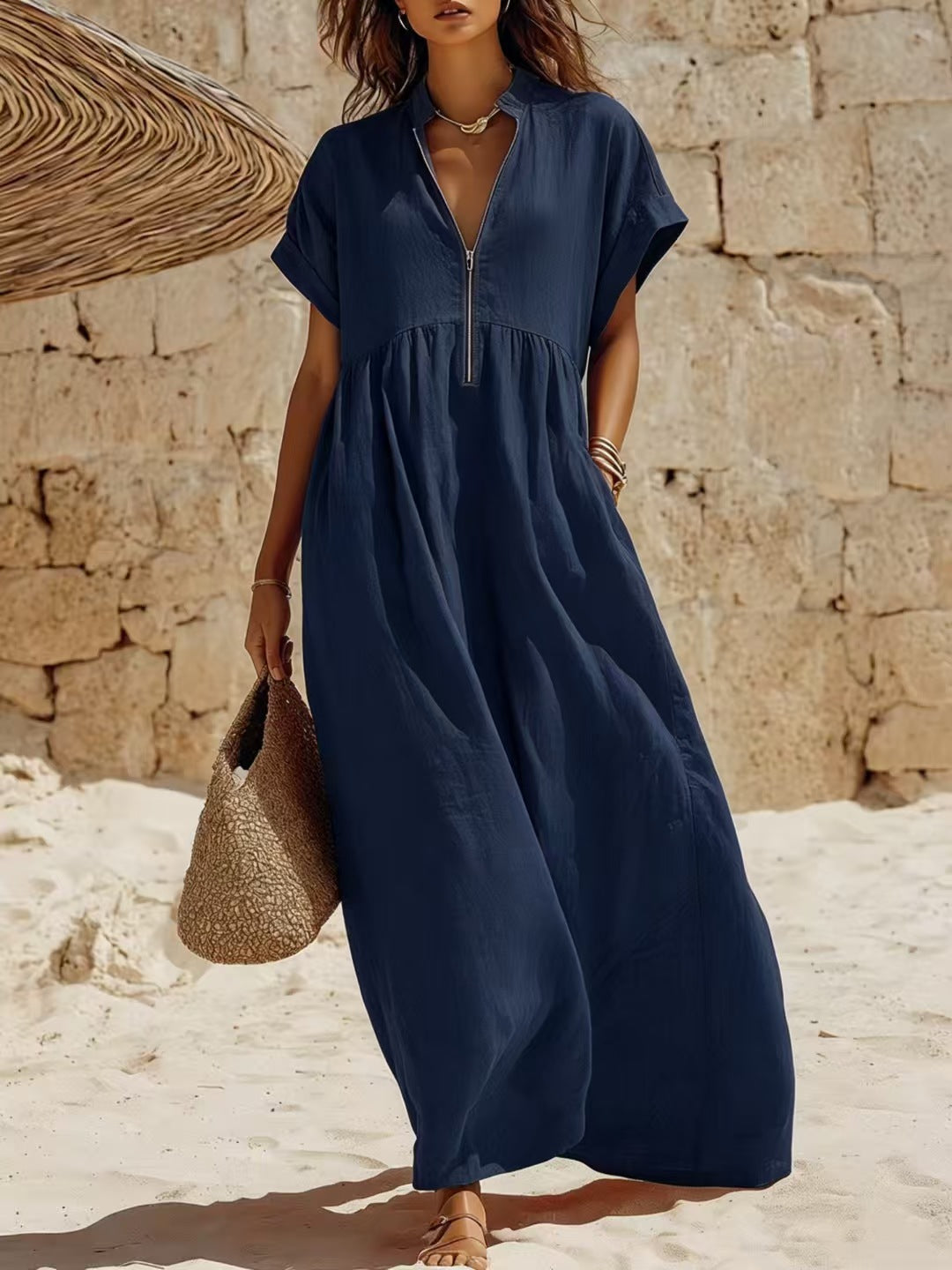 Langes Leinenkleid mit Reissverschluss – Bild 6 | LuxeStyle