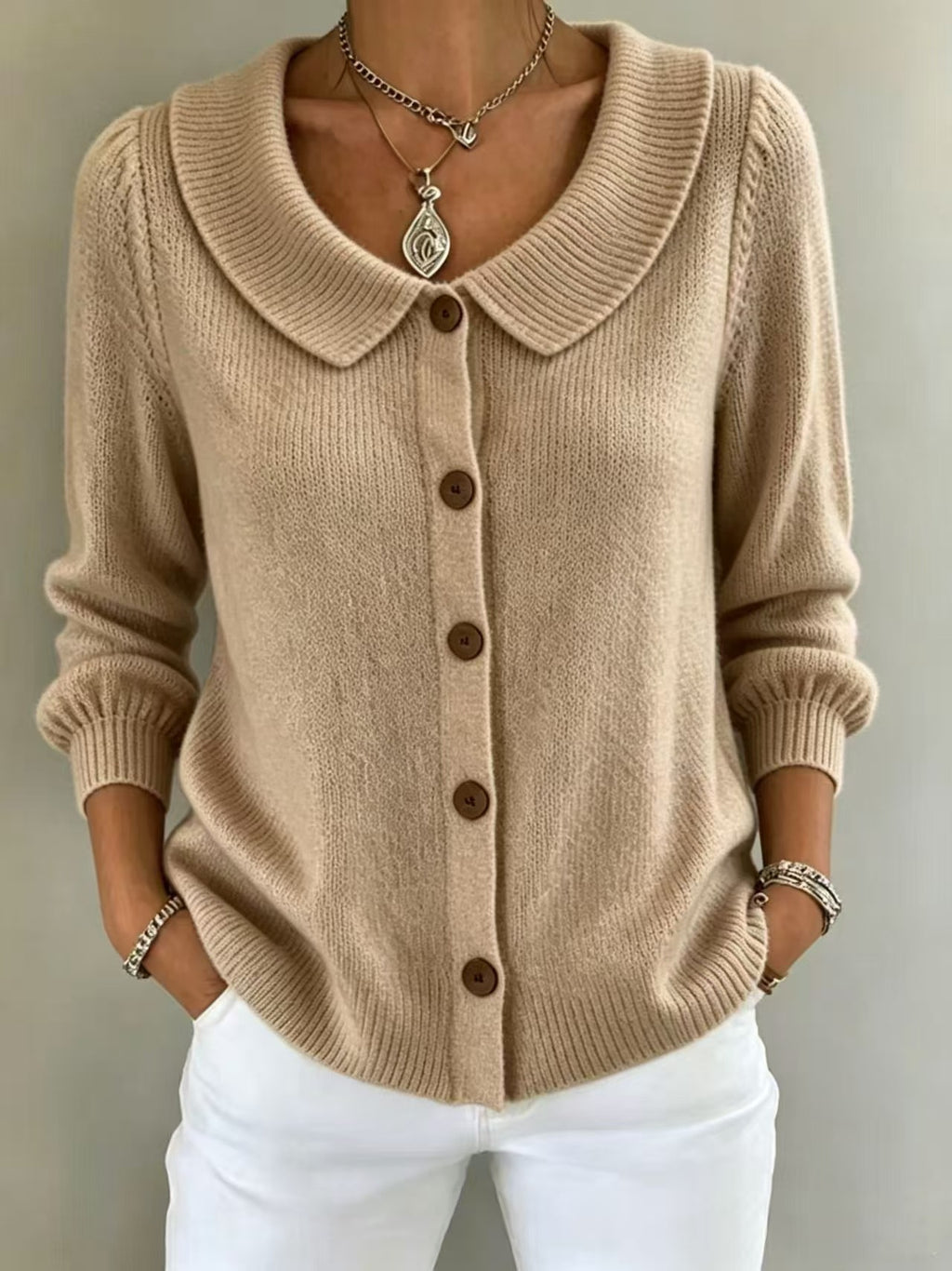 Damen Strickpullover mit Rollkragen und Knöpfen