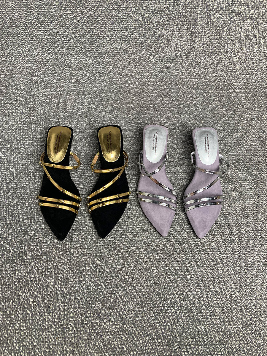 Sandalen mit Riemchen und Nieten, 5cm Keilabsatz