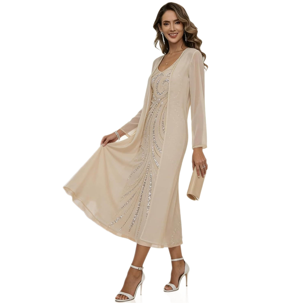 Elegantes figurbetontes Midi-Abendkleid