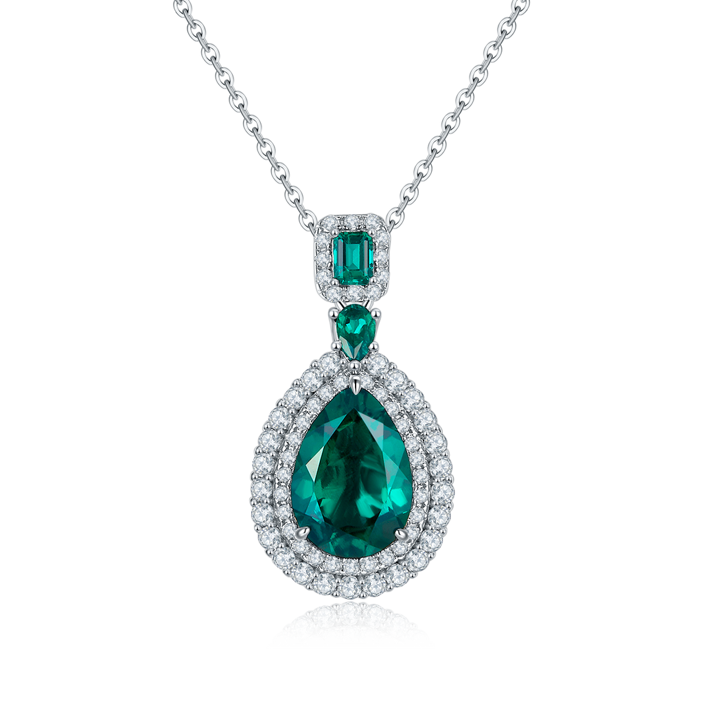 Edelstein-Halskette «Rubin & Smaragd» · 925 Silber Doppel-Halo