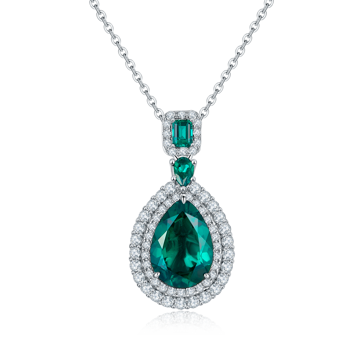 Edelstein-Halskette «Rubin & Smaragd» · 925 Silber Doppel-Halo
