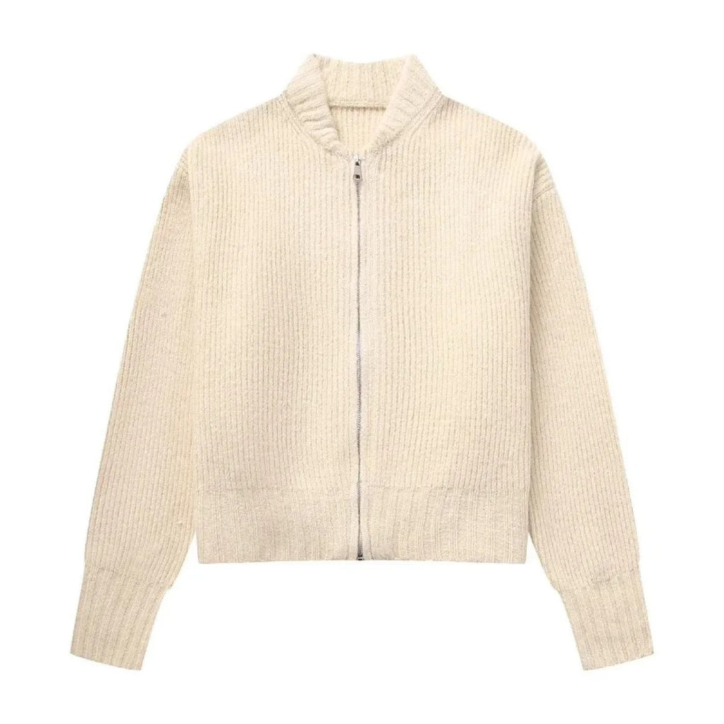 Damen Strickpullover mit Rundhals und Reissverschluss