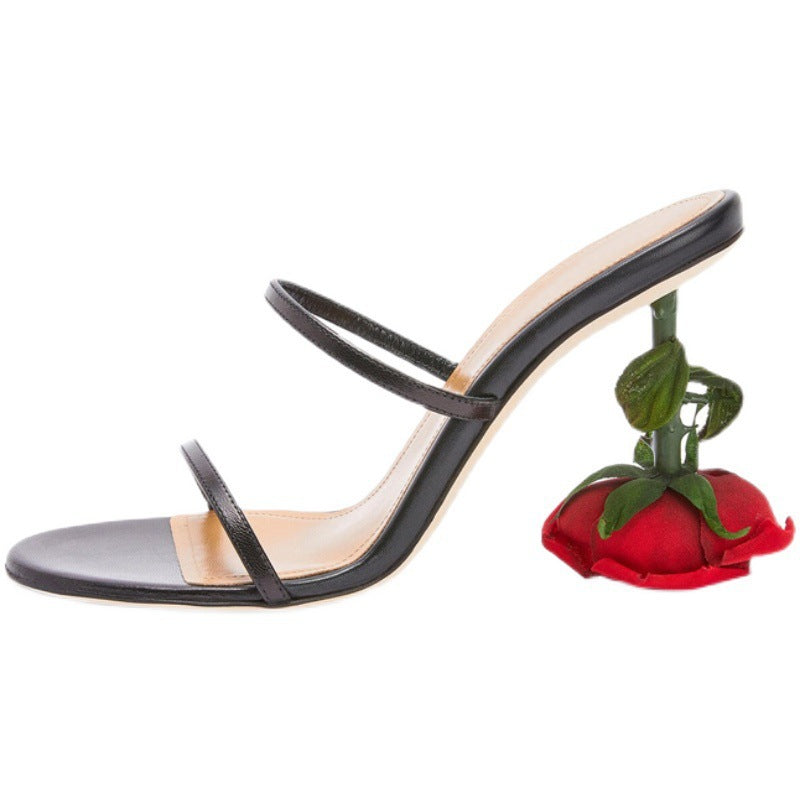 Schwarze Mikrofaser Sandalen mit Stiletto Absatz – Bild 3 | LuxeStyle