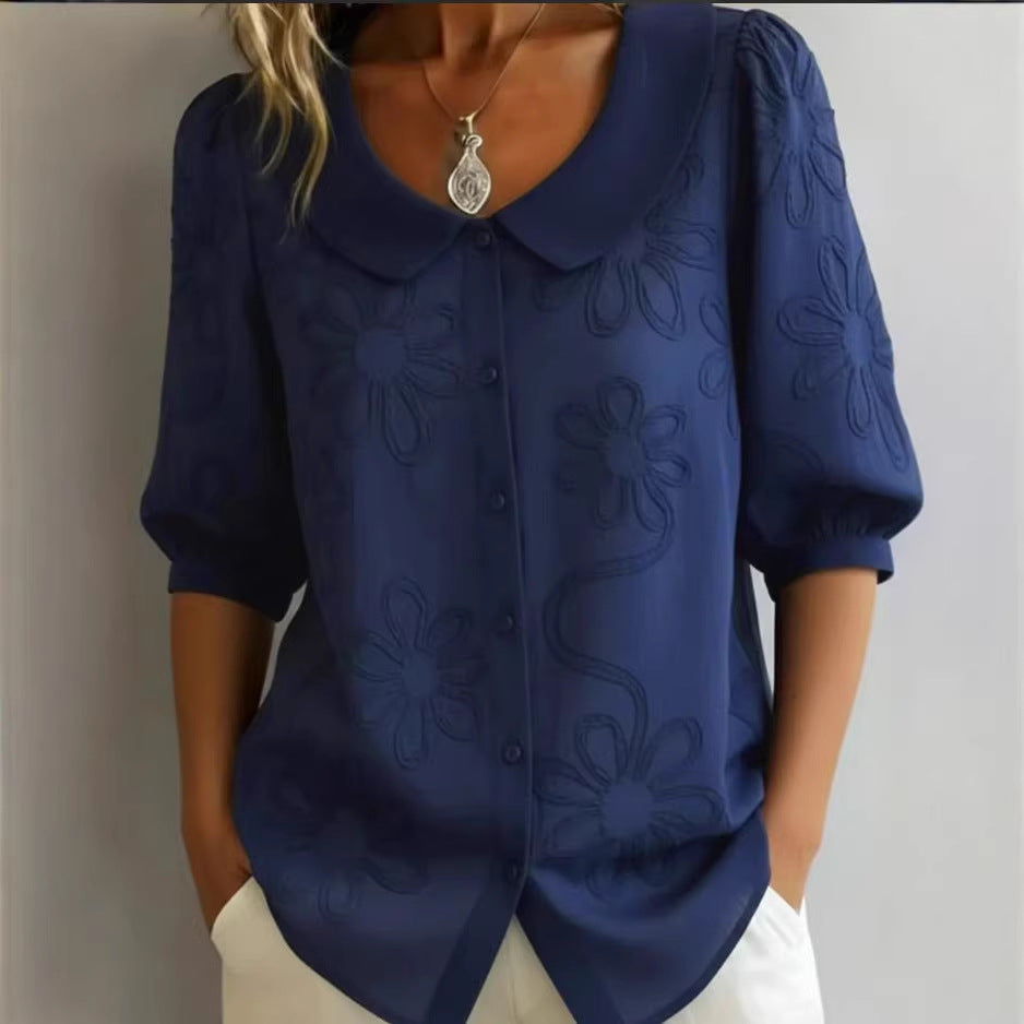 Retro-Bluse mit Blumenstickerei | LuxeStyle