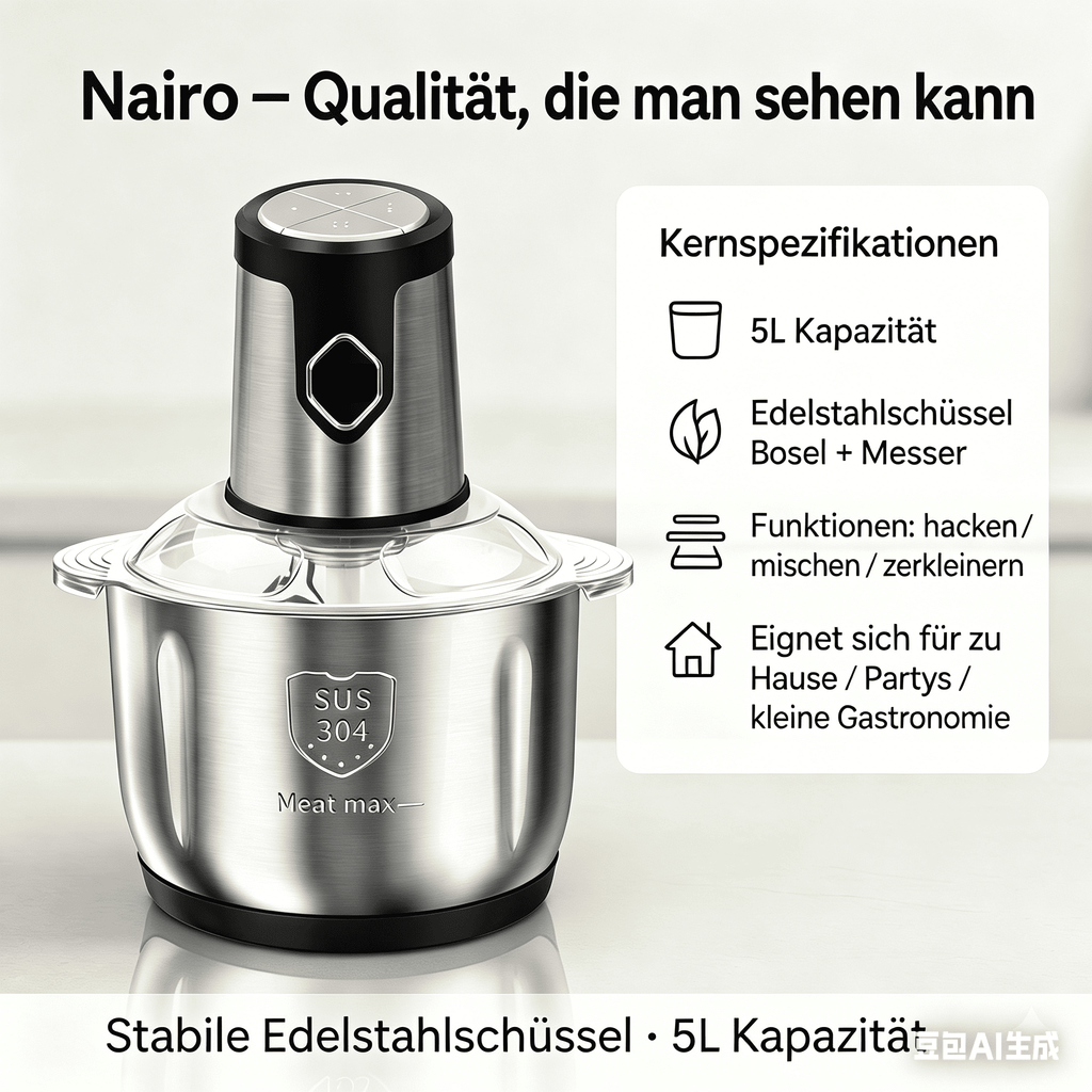 Elektrischer Fleischwolf mit 5L Edelstahl-Schüssel