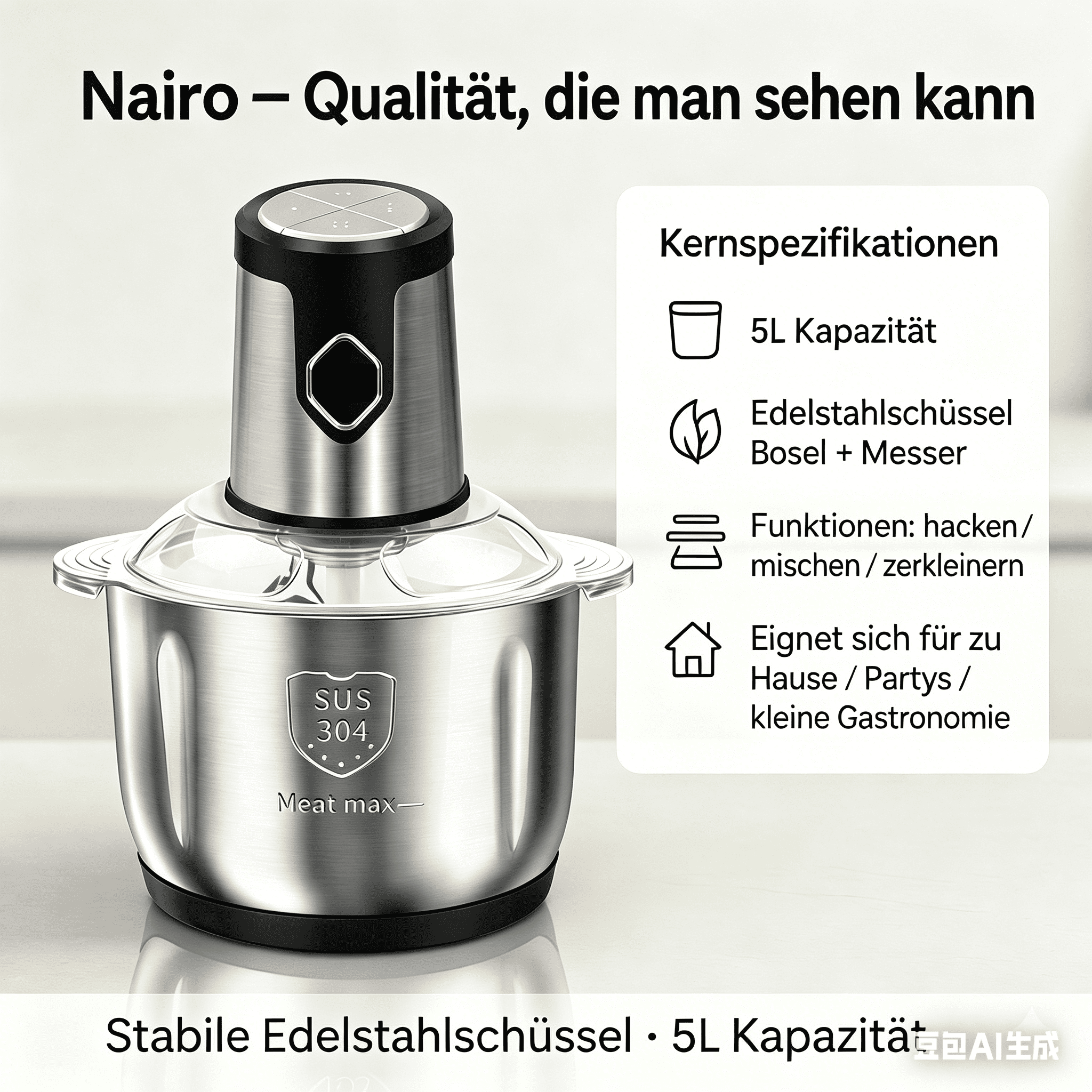 Elektrischer Fleischwolf mit 5L Edelstahl-Schüssel