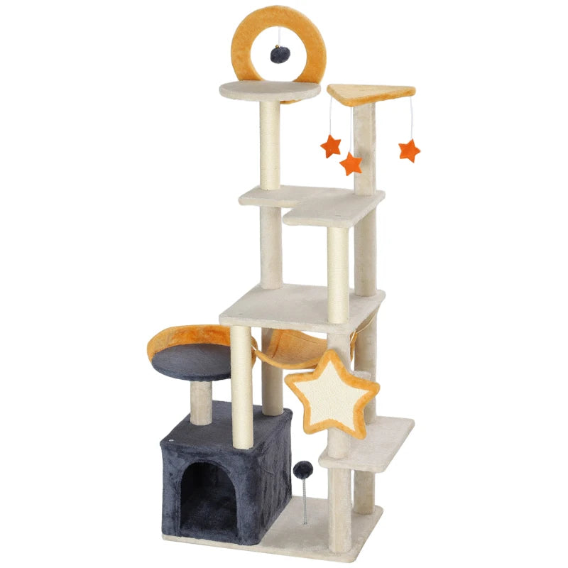 PawHut Katzenbaum Mond & Sterne Beige