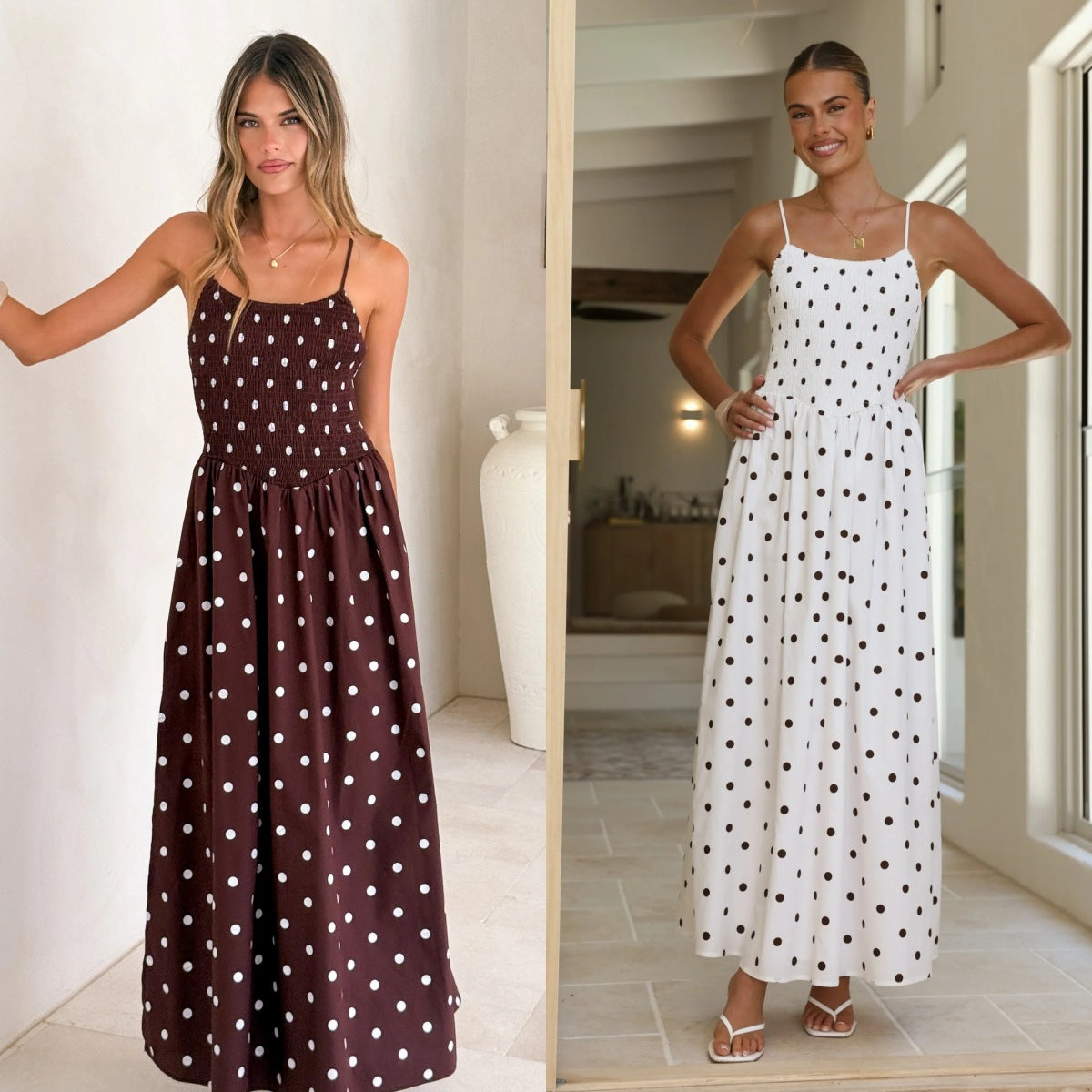 Maxikleid mit Taillengurt und Polka Dots – Bild 4 | LuxeStyle