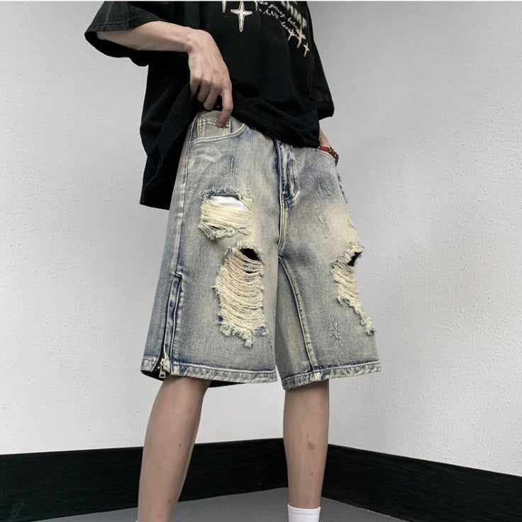 Retro Tattered Denim Shorts für Herren