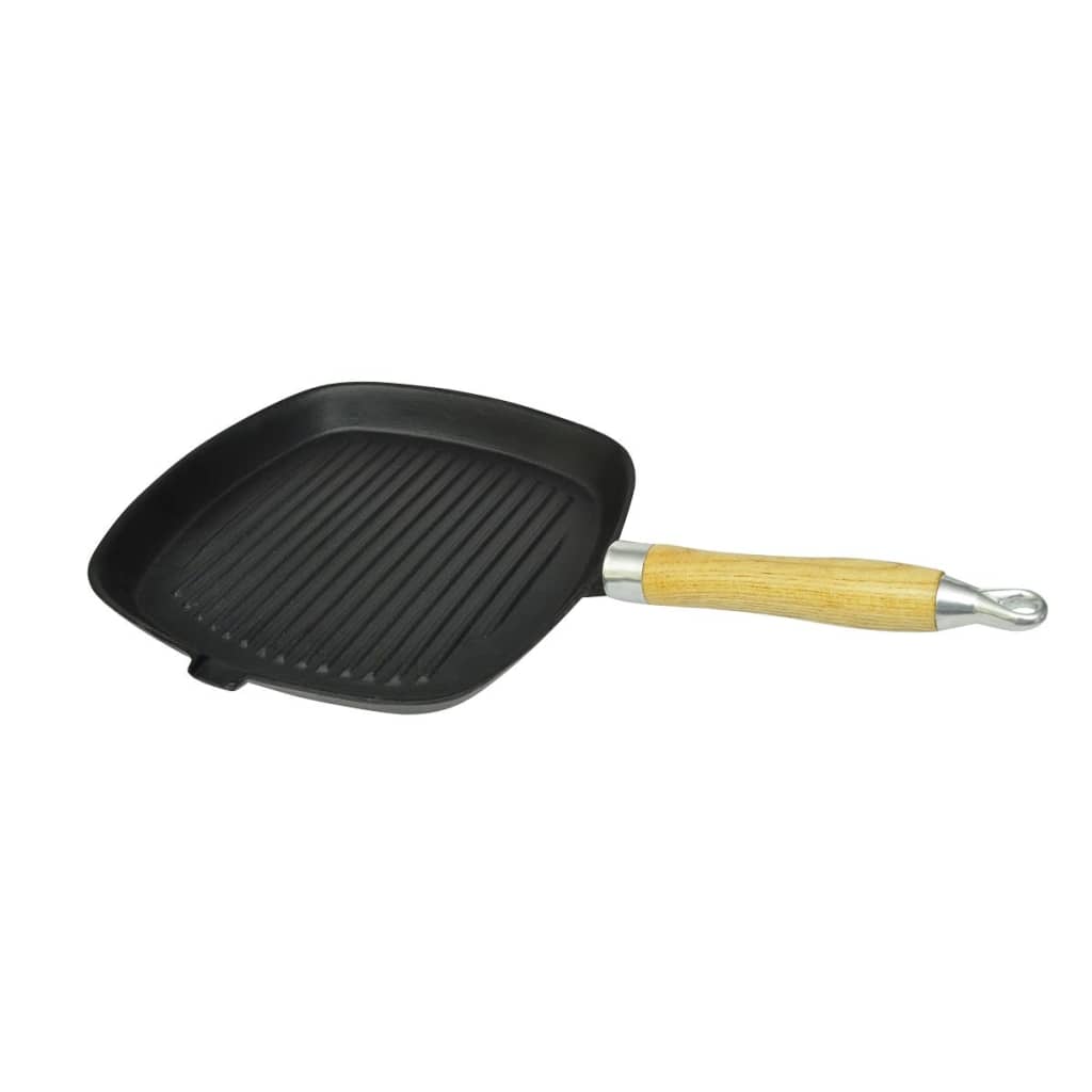 Grillpfanne Gusseisen mit Holzgriff 20x20 cm