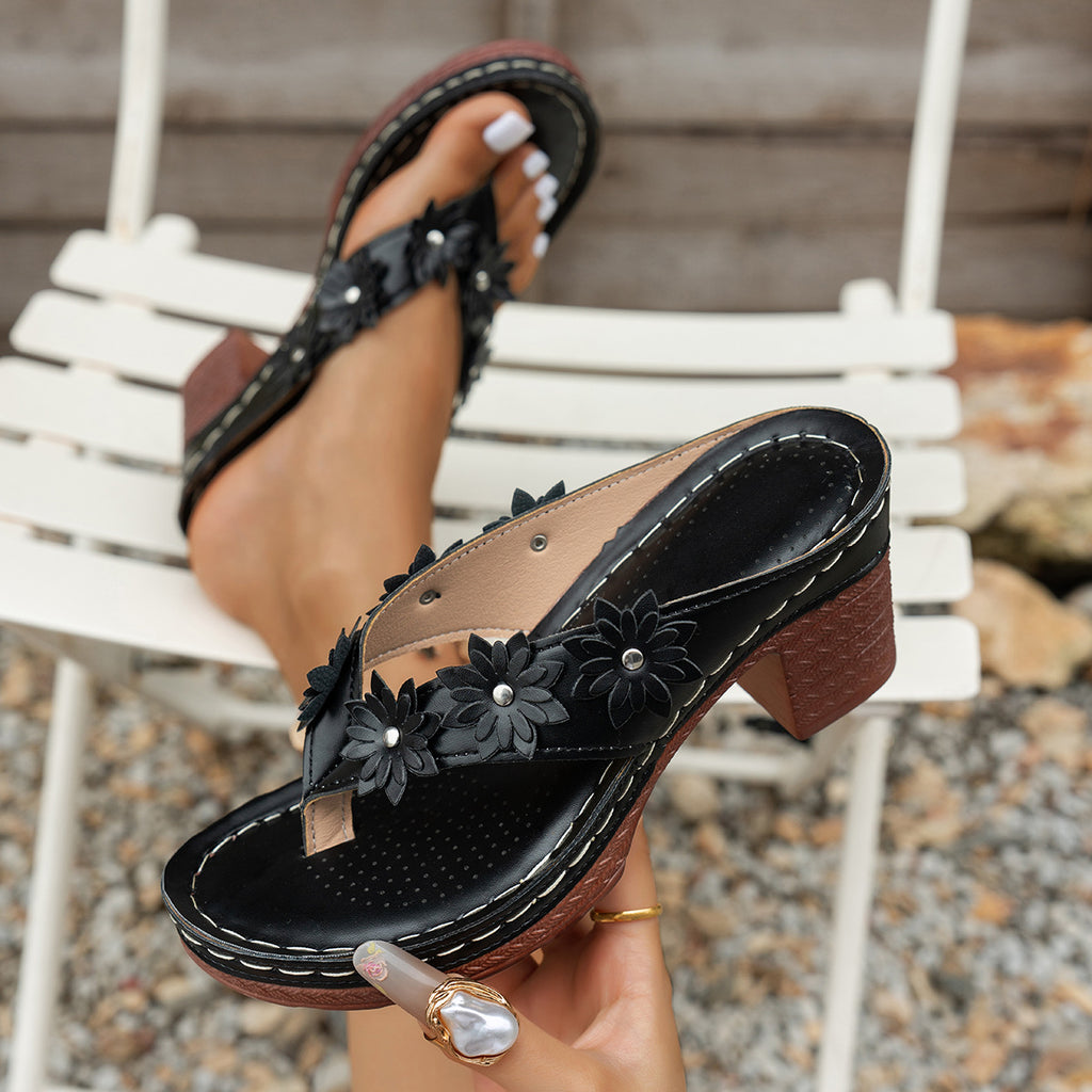 Florale Casual High-Heel Flip-Flops