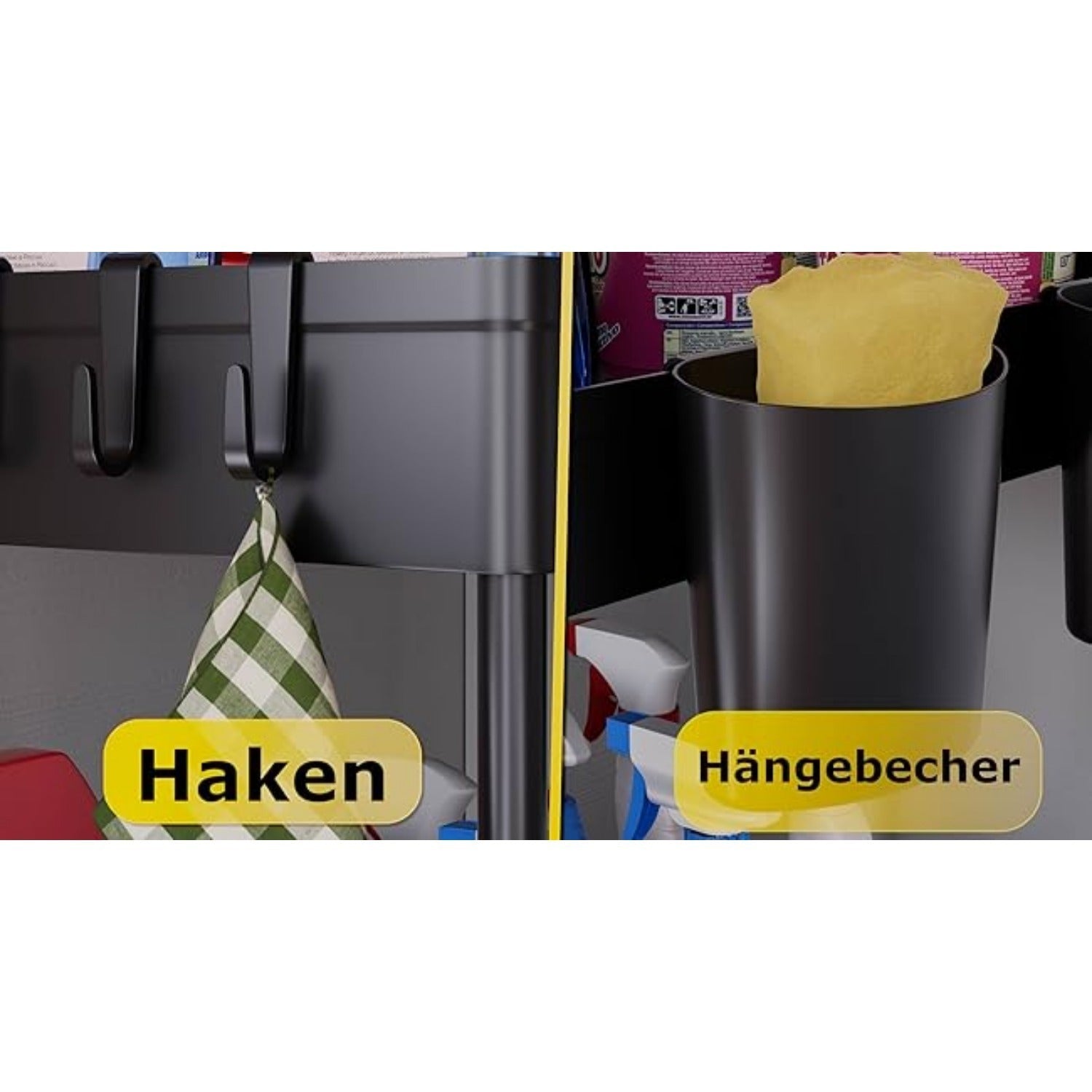 2-stöckiges Ausziehregal mit Haken & Bechern