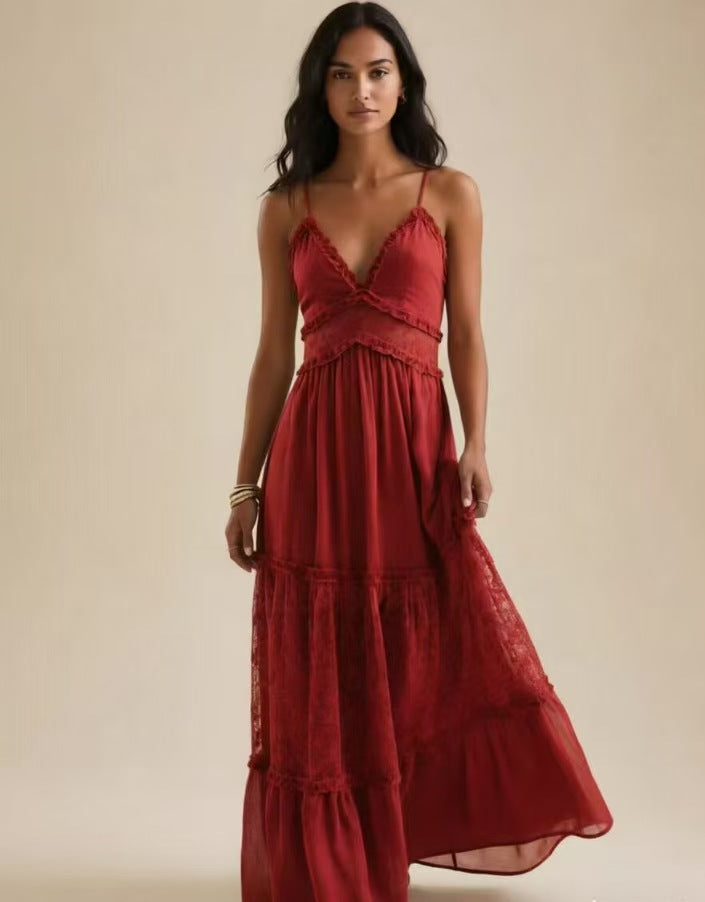 Geblümtes Chiffonkleid mit V-Ausschnitt