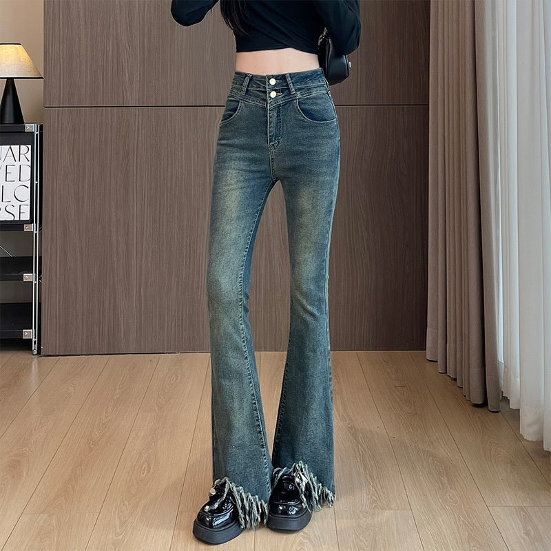 Retro-Flare-Hosen mit Fleece-Fütterung