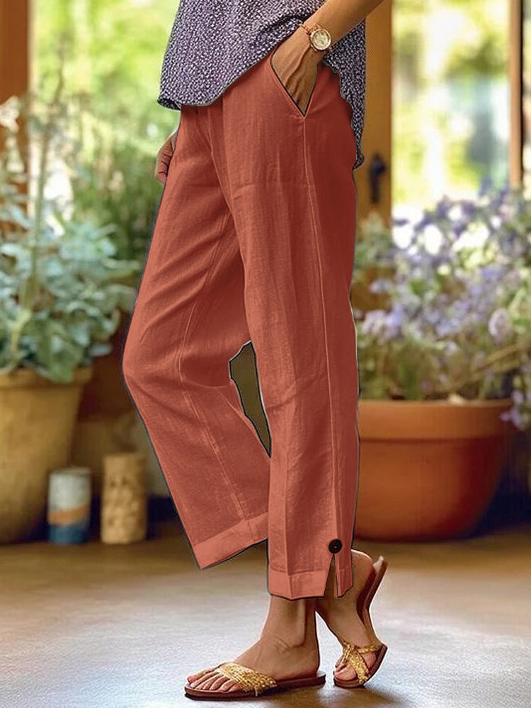 Leichte Leinen-Baumwollhose mit geradem Bein