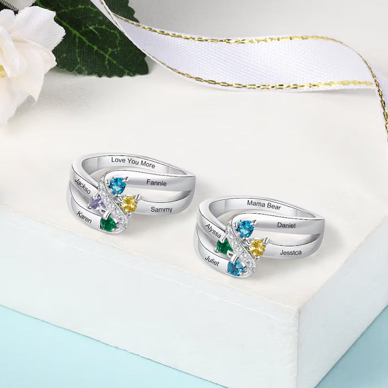Personalisierbarer, versilberter Geburtsstein-Ring