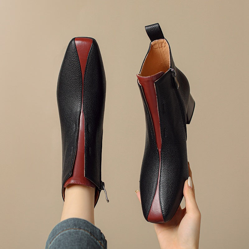 Retro Ankle Boots aus Schafsleder mit Chunky-Absatz