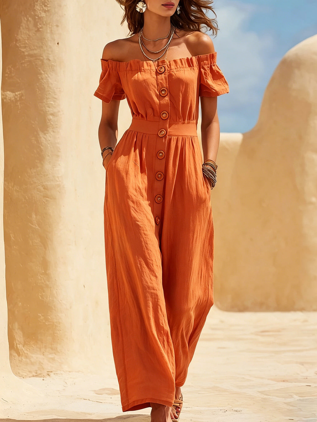Kurzarm-Jumpsuit mit weitem Bein