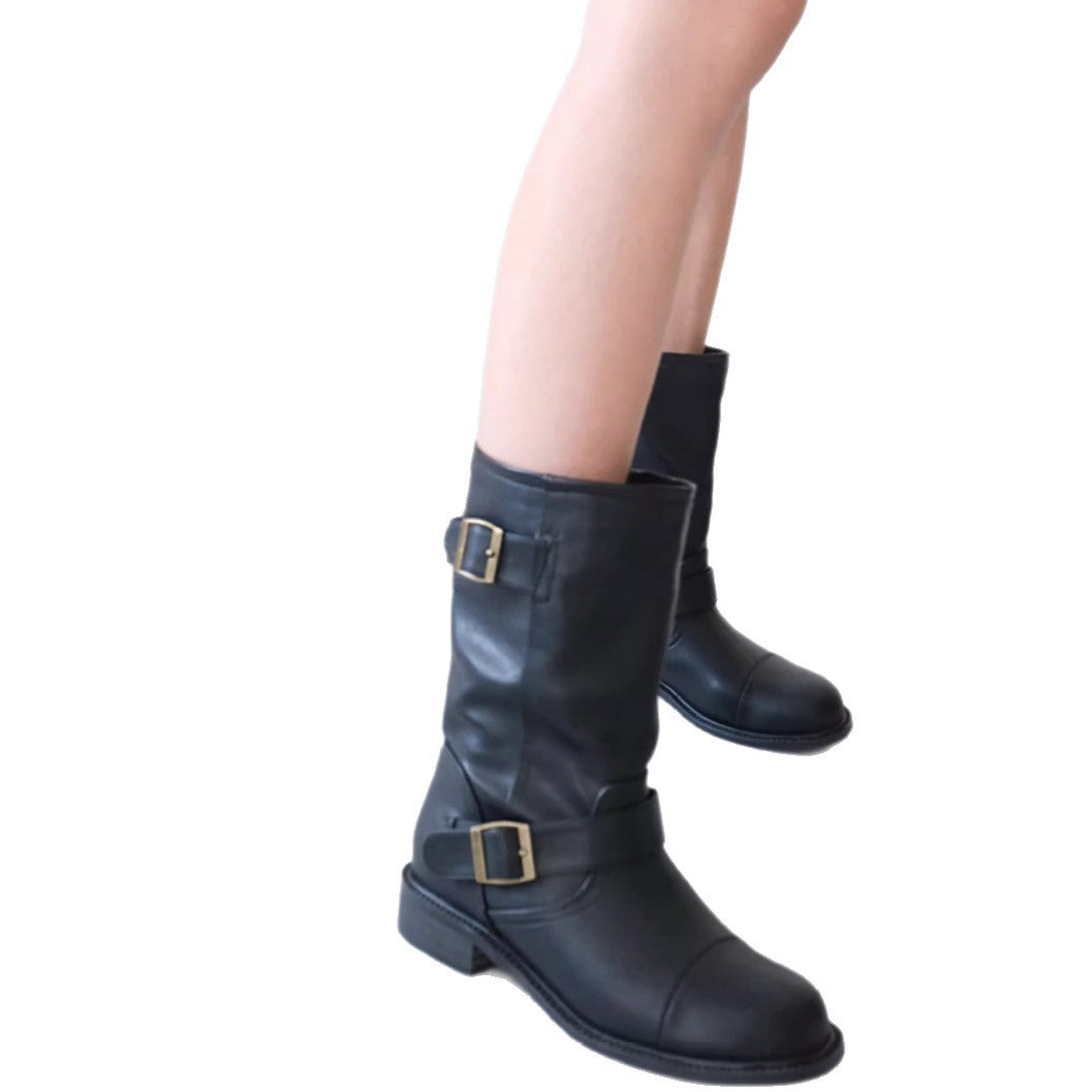 Niche Leder-Overknee-Stiefel mit Schnalle